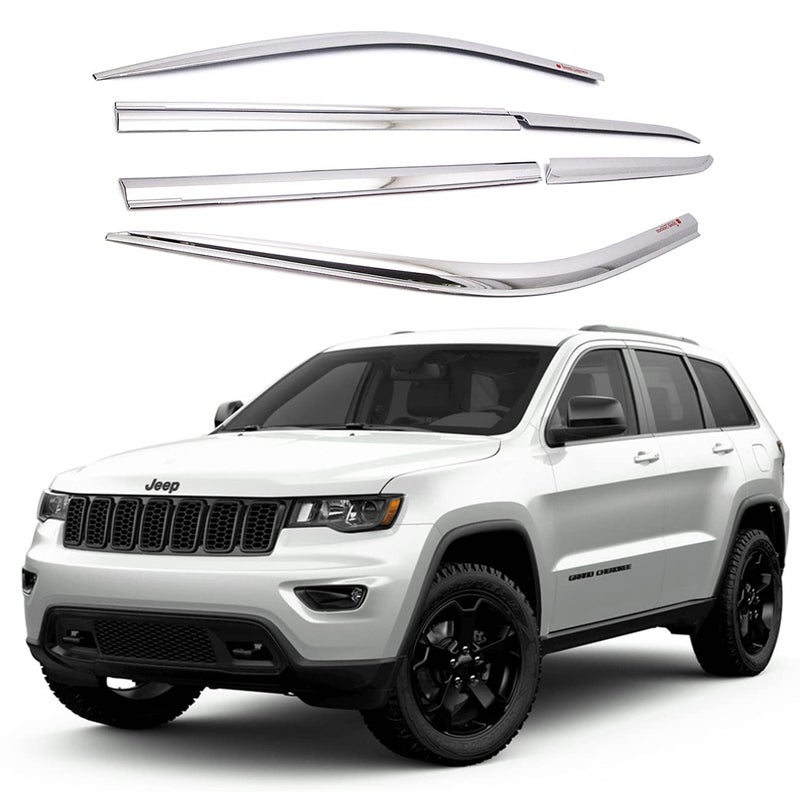 AUTO CLOVER AUTOCLOVER Tape-On Rain Guards Window Visors 6 Pcs Set for Jeep Grand Cherokee 2014 2015 2016 2017 2018 2019 2020 2021 / Window Deflectors, Out-Channel Vent Shades (Chrome) - Image 1